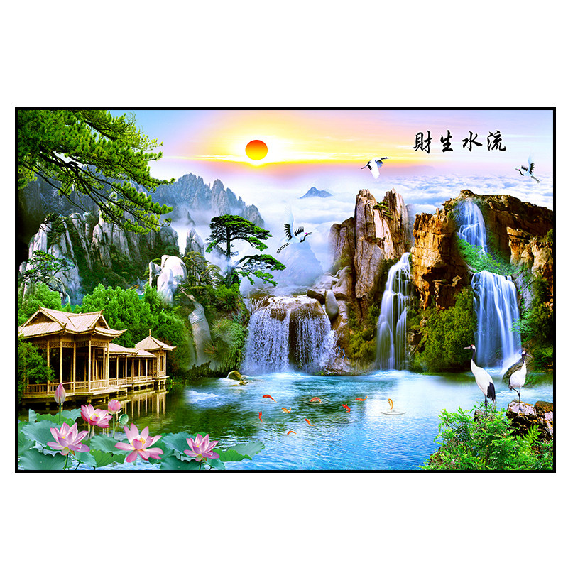 山水风景流水生财客厅沙发背景装饰画玄关过道餐厅办公室墙壁挂画,家居饰品,现代装饰画,淘宝优惠券,粉丝福利购,淘宝优惠卷