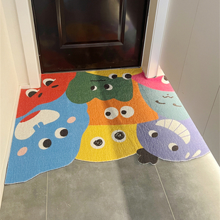 与风与海撞色卖萌卡通入户地垫创意彩色丝圈脚垫进门垫耐脏可裁剪