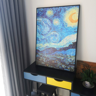 饰壁画现代简约餐厅油画客厅背景墙世界名画玄关向日葵 梵高星空装
