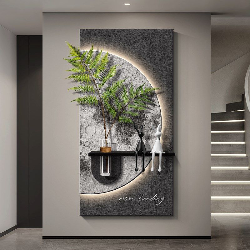 2025新款入户玄关实物立体装饰画花瓶水培绿植砂岩壁灯画高端挂画,家居饰品,氛围画/灯画,淘宝优惠券,粉丝福利购,淘宝优惠卷