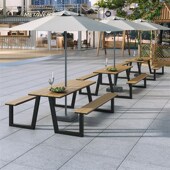 户外连身桌椅带靠背组合咖啡奶茶休闲 座椅风景区商业街一体