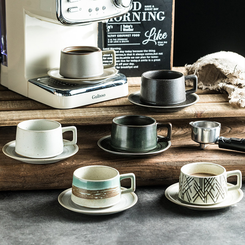 复古粗陶咖啡杯勺 现代简约陶瓷咖啡杯碟套装家用下午茶杯牛奶杯,餐饮具,咖啡杯,淘宝优惠券,粉丝福利购,淘宝优惠卷