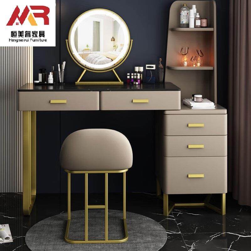 化妆台轻奢高级大户型卧室梳妆台收纳柜一体现代简约岩板化妆台