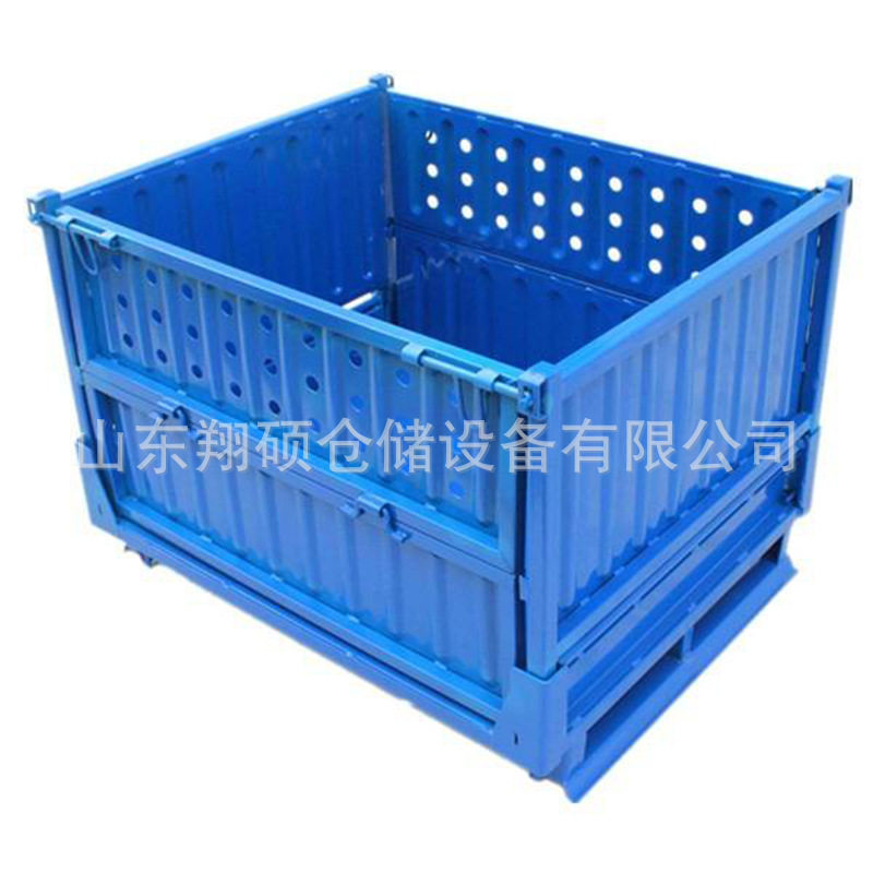 金属周转箱边框加厚加固重型料箱折叠式堆垛料箱