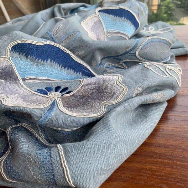 公司定制重磅级水蓝色加厚纯亚麻刺绣浮绣结实重垂窗帘门帘布料,居家布艺,海绵垫/布料/面料/手工diy,淘宝优惠券,粉丝福利购,淘宝优惠卷