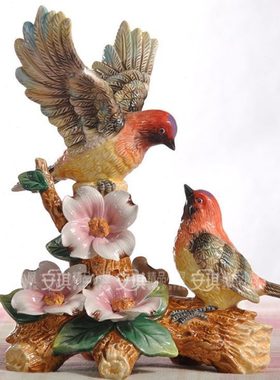 方亚红头山雀鸟陶瓷礼品家饰品摆件玄关电视柜结婚饰品大号电视柜