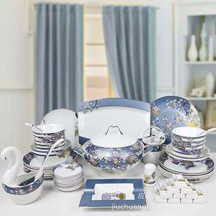 碗碟62头套装家用一套组合中式饭碗家庭碗盘应县陶瓷骨瓷餐具套装