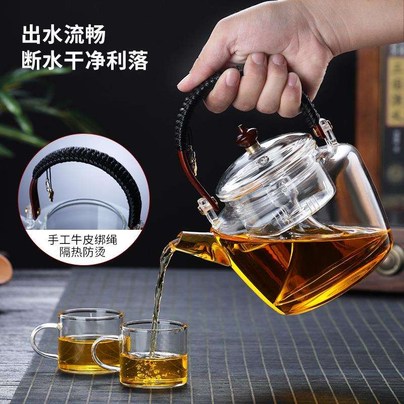 绑绳提梁煮茶壶电陶炉加热居家泡茶壶茶海分离器耐热玻璃禅道壶