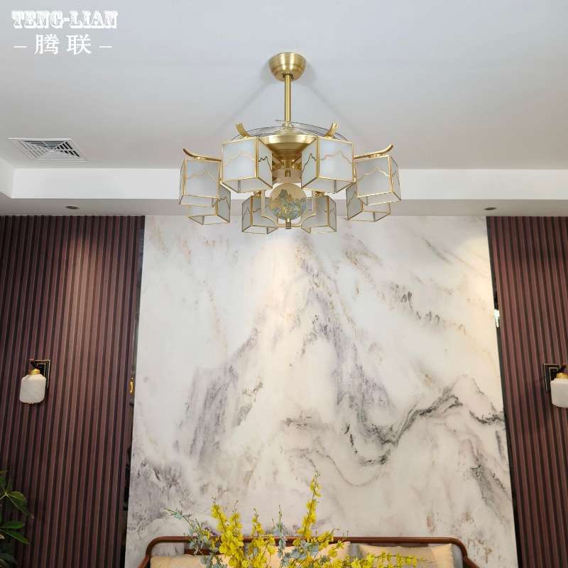 【福如山岳】全铜风扇灯新中式别墅家用客厅吊扇灯大吊灯隐形餐厅