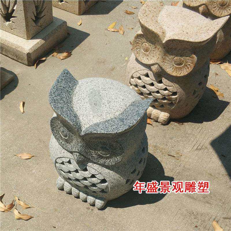 景观石头灯制作厂家石雕猫头鹰落地石灯笼园林庭院创意装饰摆件