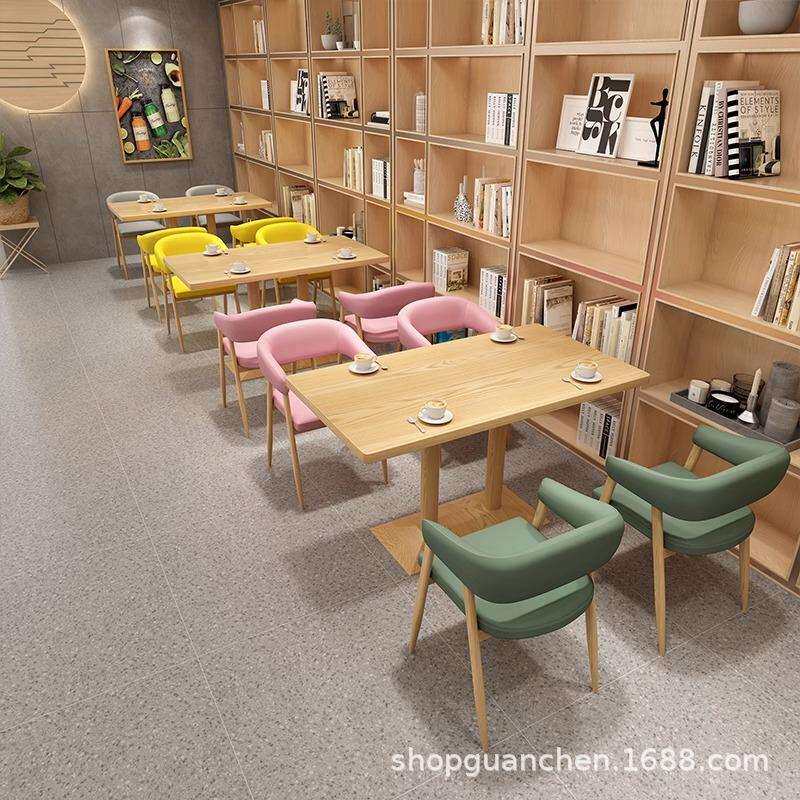 现代简约奶茶店桌椅组合书吧接待休闲区卡座沙发小吃甜品店餐桌椅