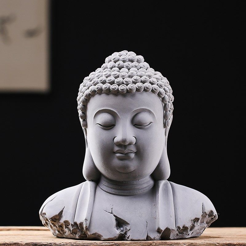 中式水泥释迦摩尼佛佛像半身佛头摆件庭院园艺摆设鱼缸造景装饰品