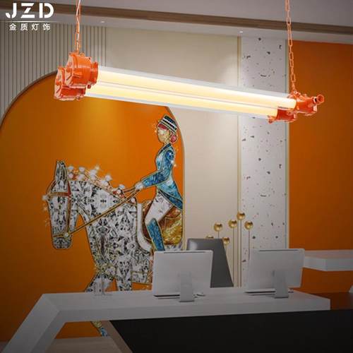 工业风LOFT吧台吊灯咖啡厅服装店奶茶店餐厅铸铝双管爱橙色复古灯