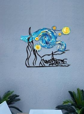 梵高的铁艺壁画，金属彩绘抽象墙艺术，名画墙面装饰挂件