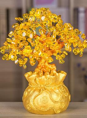 名旺水晶树黄水晶招财树发财树家居酒柜书桌办公室装饰工艺品摆件