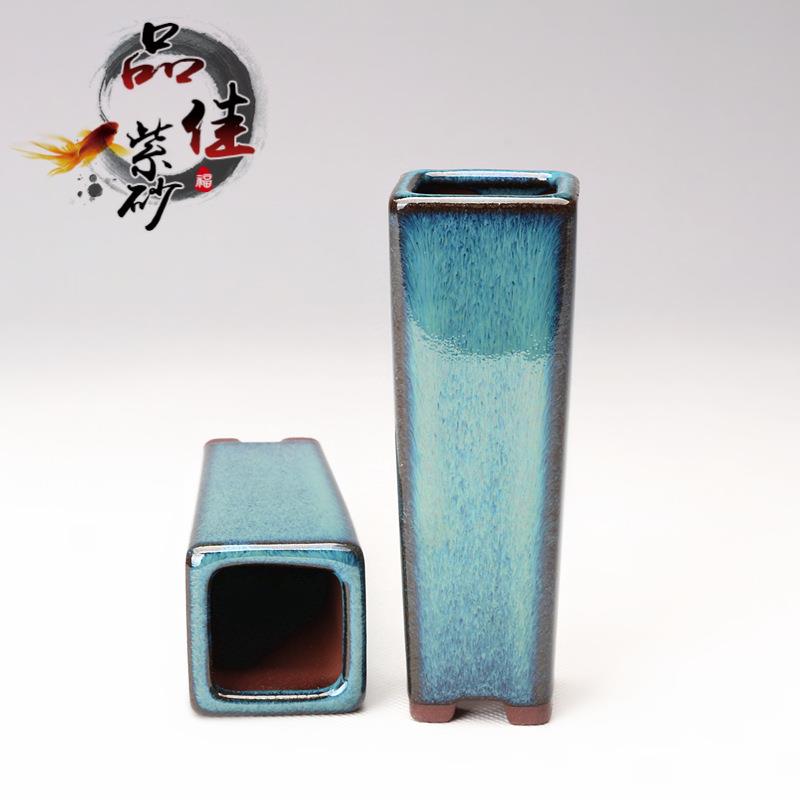 紫砂花盆宜兴手工多肉植物微型透气粗陶盆景盆高筒个性均釉盆新品