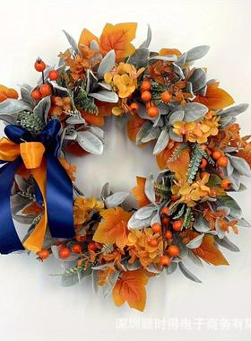 2025顺时得新款丰收节秋季花环橙色枫叶浆果羊耳朵庭院前面装饰