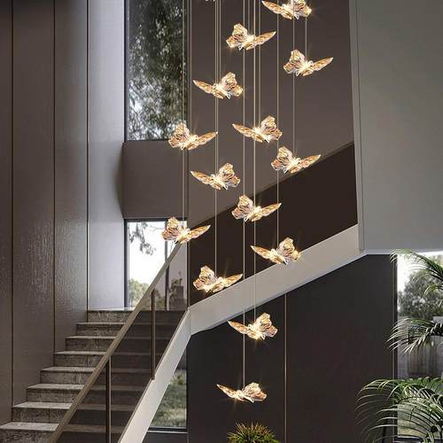 别墅loft楼梯长吊灯北欧后现代蝴蝶水晶简约小公寓跃层挑高吊灯