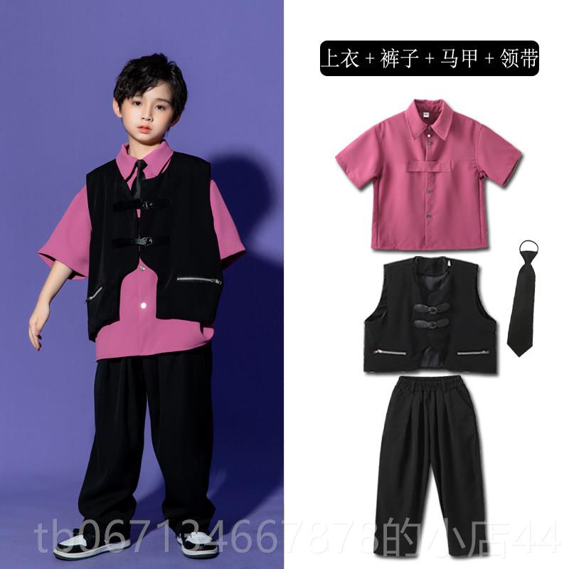 高档儿童装孩H男i-Hop街舞表演服装夏p季衬套衫鼓组女孩服装合唱图片