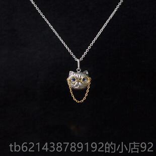 高档由子野丨动物系锁列丨蓝宝石猫项炼女纯咪银骨炼小众创高级原