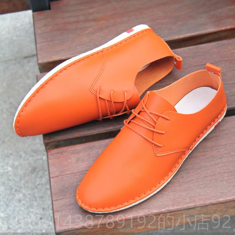 高档白色男士休白闲 鞋男季白皮鞋平底软面 面皮版系带小鞋韩潮鞋