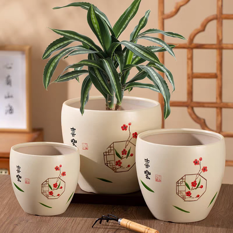 中式复古中国风古典陶瓷花盆梅花图案蝴蝶兰兰花虎皮兰家用绿植盆