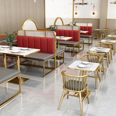 商用定制中式餐厅桌椅组合烧烤卡座沙发餐饮咖啡隔断铁艺火锅桌椅