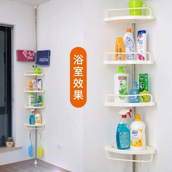 浴室顶天立地置物架不锈钢卫生间厕所免打孔落地可伸缩多层三角架