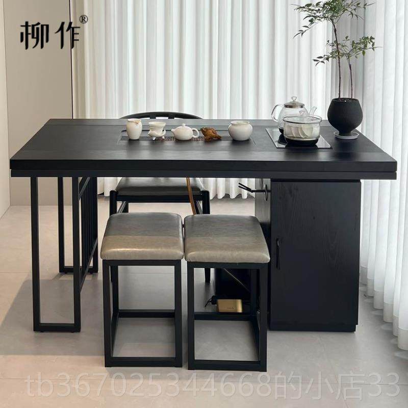 正品柳作新中式茶桌实木黑色高简级感室定制意茶家用阳台现禅代约