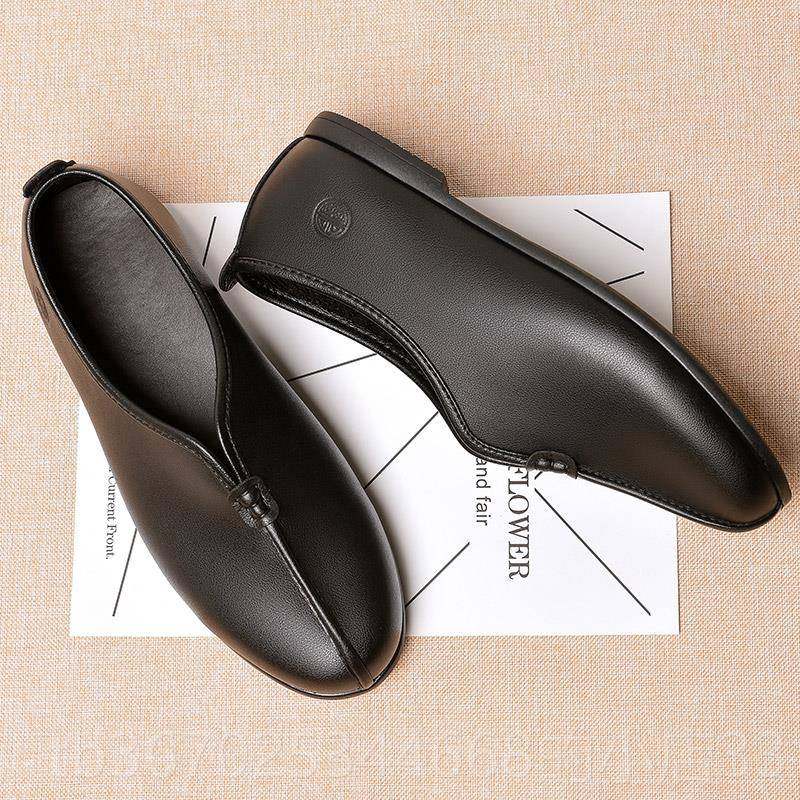 正品北京布鞋男士口休闲皮子鞋软底爸爸鞋春夏季真皮透气圆老老头