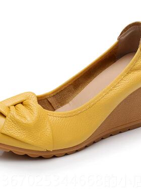 正品舒适穿皮鞋女真皮妈妈鞋鞋坡跟牛筋底医院白色护士m工作34码4