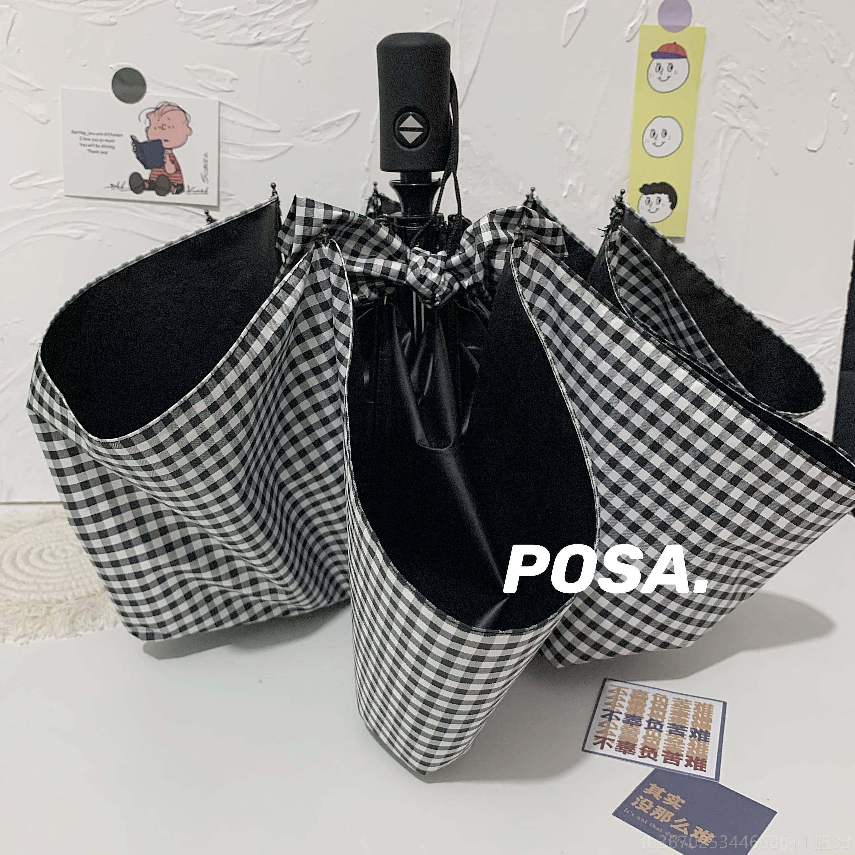 正品mho黑格sins禁欲系女全白自动三折叠黑胶防晒晴雨便携两子用