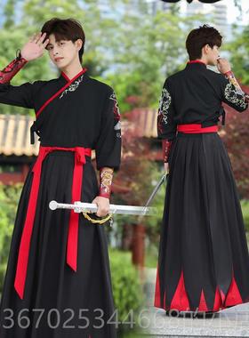 正品中国风格创士汉代传统长袖少年古装原武出刺客导学生黑色武术