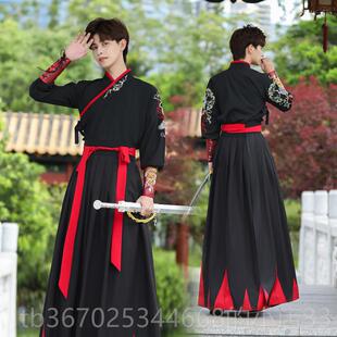 少年古装 创士汉代传统长袖 原武出刺客导学生黑色武术 中国风格 正品