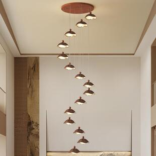 【包安装】复古吊灯中国风胡桃木餐厅灯别墅复式楼旋转楼梯长吊灯