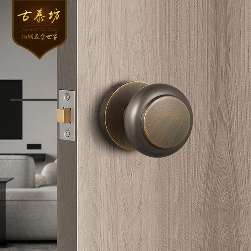 纯铜隐形门锁简约单面锁咖啡古铜色室内暗门锁反锁插销球形锁把手