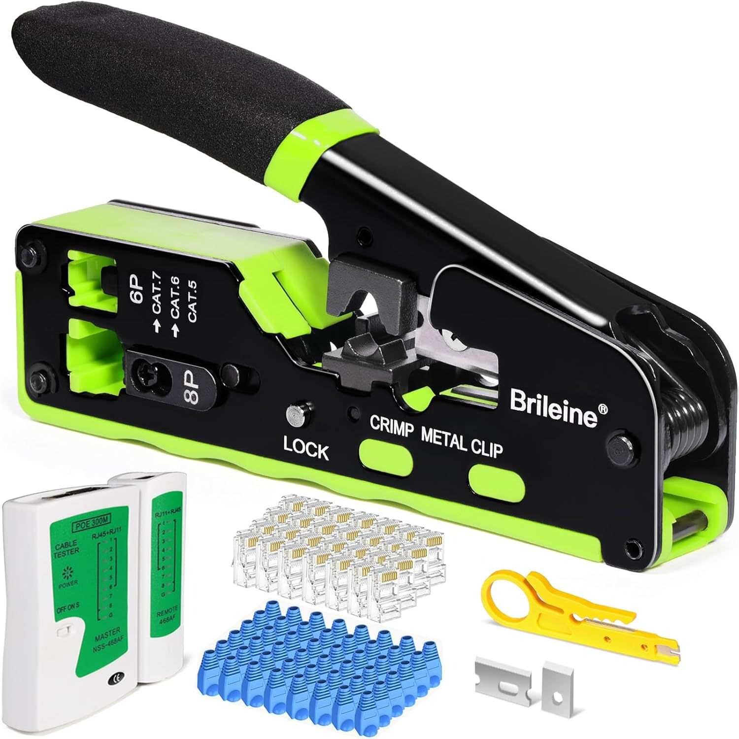 Brileine Ethernet Crimping Tool Kit, RJ45 Crimp Tool Pass Th