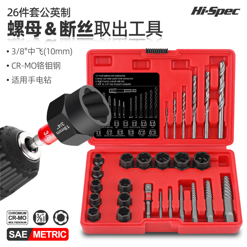断丝取出器破损螺母螺栓取出器反牙套筒六角生锈螺丝钉取丝器套装