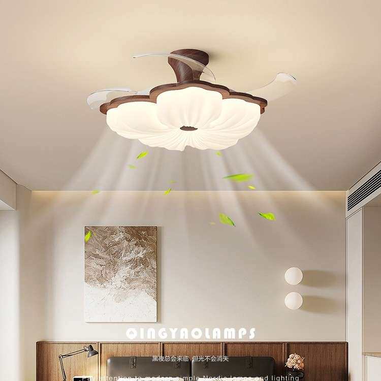 风扇灯中古风新中式花朵卧室灯电扇一体灯餐厅吊扇灯