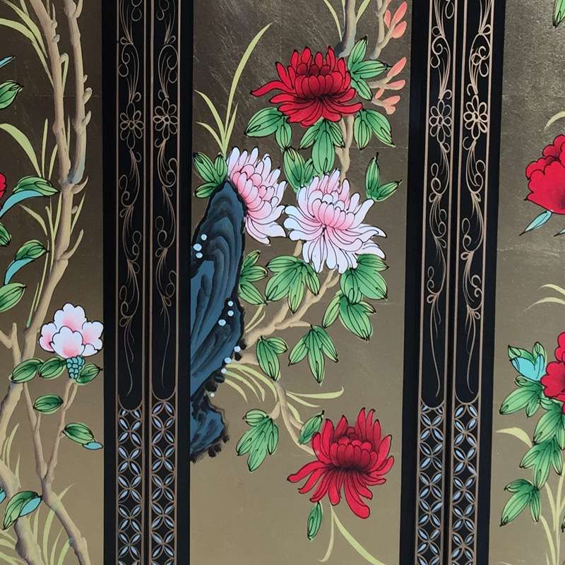 至高美金箔四条屏风挂屏手工彩绘酒店家具装饰画走廊挂画明清古典