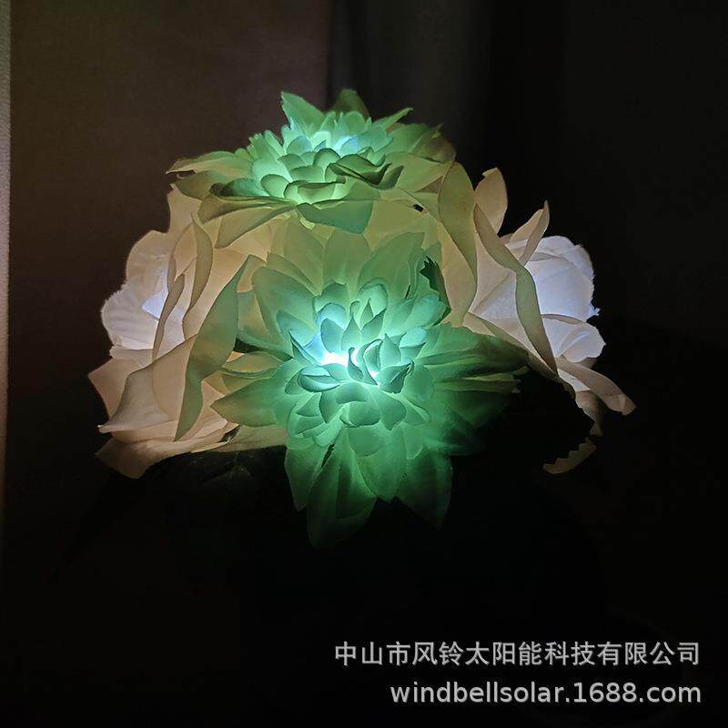 新款太阳能花盆灯led仿真玫瑰花大丽花装饰台灯浪漫氛围小夜灯