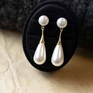 「伊丽莎白」复古法式文艺古典高级感小众设计水滴珍珠耳环耳夹女