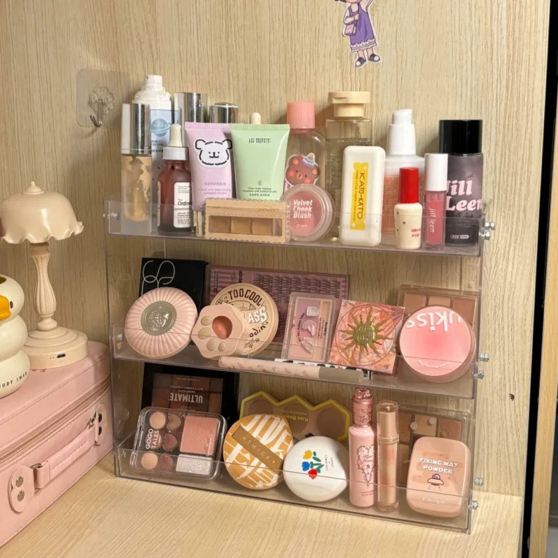 宿舍好物丨化妆品收纳盒桌面透明亚克力护肤箱笔刷筒梳妆台置物架