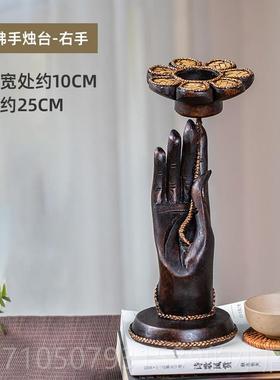 正品异丽泰实木工艺品复古意佛手花烛莲台客厅禅意创茶具国装饰摆