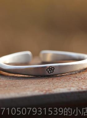 正品999纯银手磨工创原设计实心砂古覆法古梅花手镯送女友闺蜜