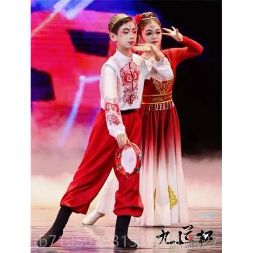 正品服新疆蹈服儿童演出维吾尔民花族舞蹈石舞榴红了小小古丽表演