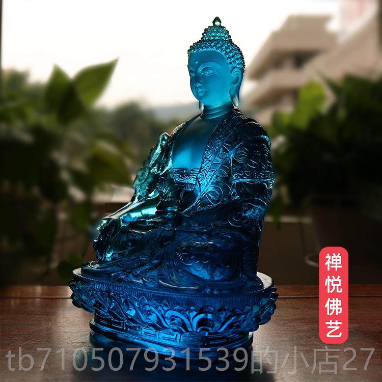 正品悦佛艺家古如法禅琉璃药师佛光王来佛像摆件用供奉工艺用品蓝