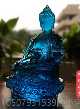 正品悦佛艺家古如法禅琉璃药师佛光王来佛像摆件用供奉工艺用品蓝
