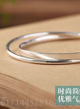 正品999纯银镯日韩女尚简约气质双环手饰足银款时光面镯送手女友