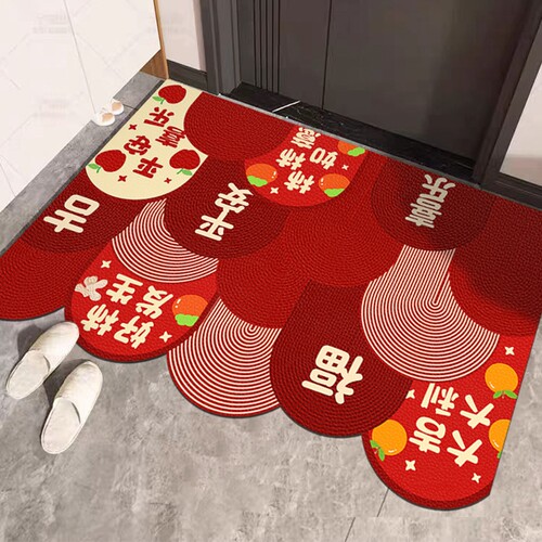 2024新款入户门地垫门口进门脚垫红色喜庆地毯pvc可擦免洗脚垫子